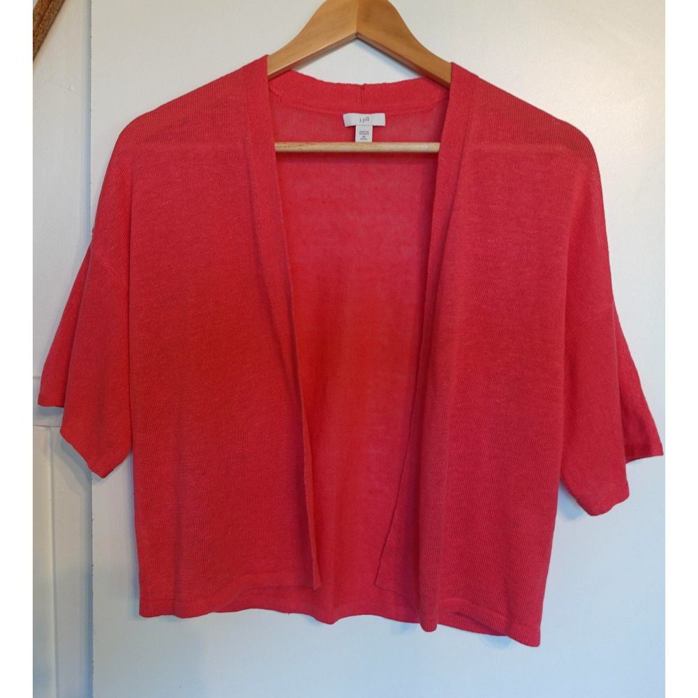 J. Jill Open-Front Short-Sleeve Cardigan in Coral